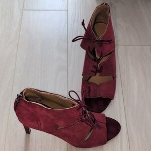 Franco Sarto Burgundy Lace-Up Ankle Booties